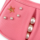 B1310 Pearl Studs Mini Leather Shoulder Bag: Fuchsia