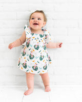 Parrot Ruffle Sleeve Baby Dress + Bloomer (Organic Muslin): LIGHT PINK