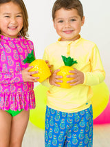Boys Neon Blue Pineapples Swim Trunks: Blue