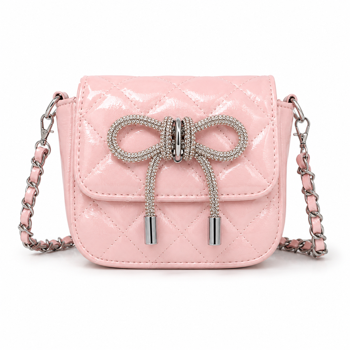 Kids Quilted Bow Crossbody Handbag: Pink