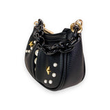 B1310 Pearl Studs Mini Leather Shoulder Bag: Fuchsia