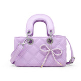 Quilted Rectangle Bow Charm Handbag: Hot Pink