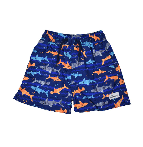 Kids UPF50+ Boys Wesley Swim Trunks with Mesh Liner: Artsy Sharks