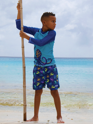 Kids UPF50+ Wesley Swim Trunks with Mesh Liner for Boys: Octo-Pop / 6M