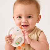 Itzy Ritzy Bitzy Shake silicone teether with cherry design and attached rattle for babies.