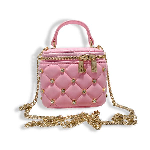 B1341 Embellished Vanity Quilted Purse (5 Colors): DARK PINK