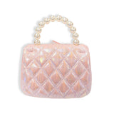 B1378 Embellished Bow Shiny Quilted Purse (2 Colors): White