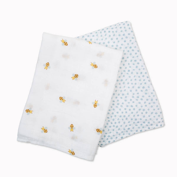 2-pack Cotton Swaddles - Bees/Dots