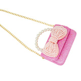 Glitter Pearl Handle Bow Handbag: Red