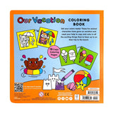 OOLY Vacation coloring book with 18 pages featuring travel-themed illustrations, 7.8 inches square, suitable for kids.