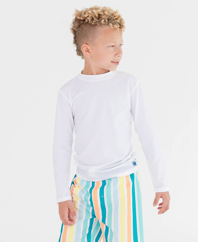 Boys White Long Sleeve Rash Guard: White