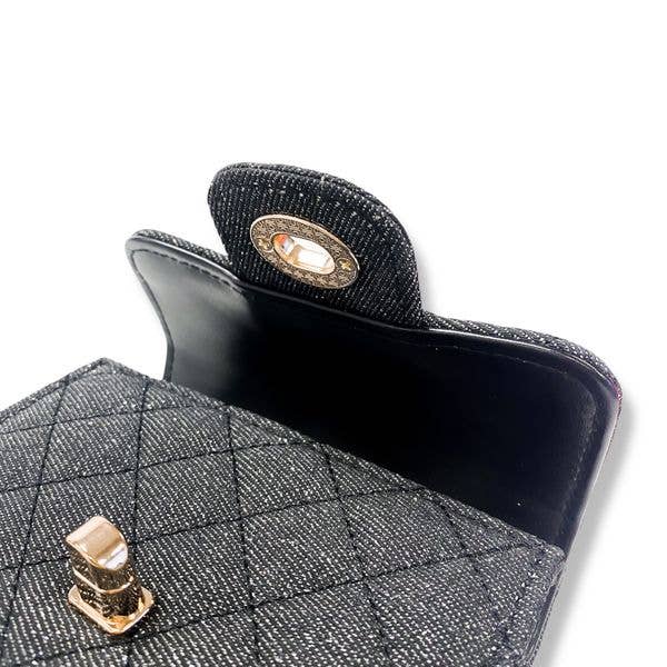 B1382 Sparkly Denim Quilted Purse (3 Colors): Light Blue