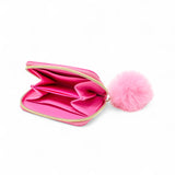 Teddy Pom Pom Zip Wallet: Pink