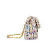 Classic Tweed Handbag with Pearls: Blue