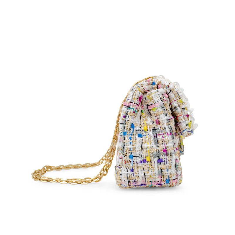 Classic Tweed Handbag with Pearls: Pink