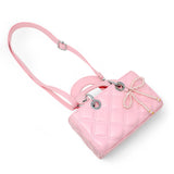 Quilted Rectangle Bow Charm Handbag: Hot Pink