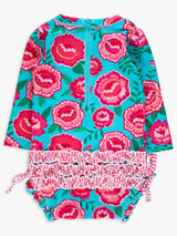 Baby Girls Bright Blossoms Long Sleeve One Piece Rash Guard Swimsuit with Signature Rear Ruffles: Multi-Color / 18-24m