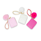 Quilted Chain Strap Wallet with Pom-Pom: White