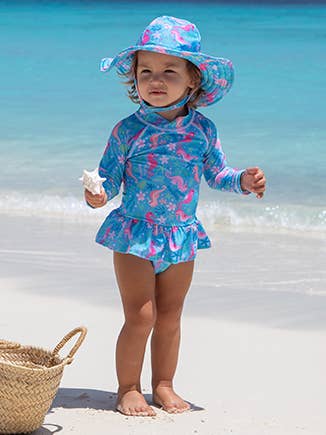 Baby Girls UPF50+ Alissa Infant Ruffle Rash Guard Swimsuit: Seaside Palms