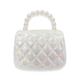 B1378 Embellished Bow Shiny Quilted Purse (2 Colors): White