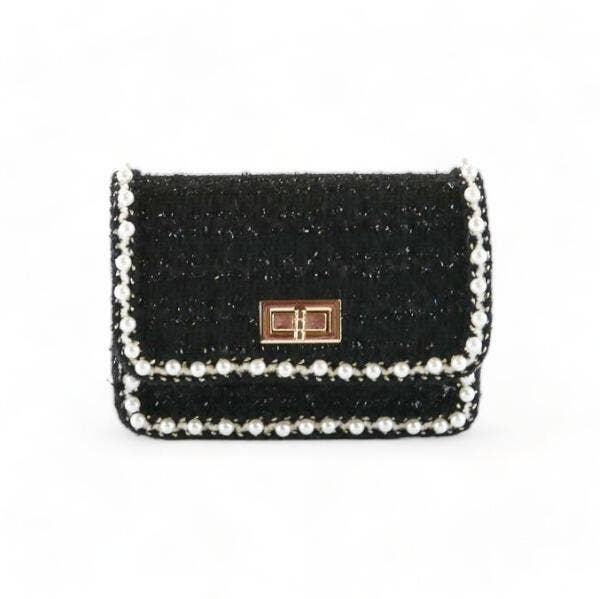 B1306 Pearl Trim Tweed Purse (2 Colors): White