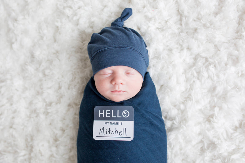 Hello World Blanket & Knotted Hat Set - Navy