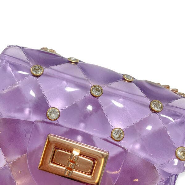 B3001 Rhinestone Stud Quilted Jelly Purse (4 Colors): FUCHSIA