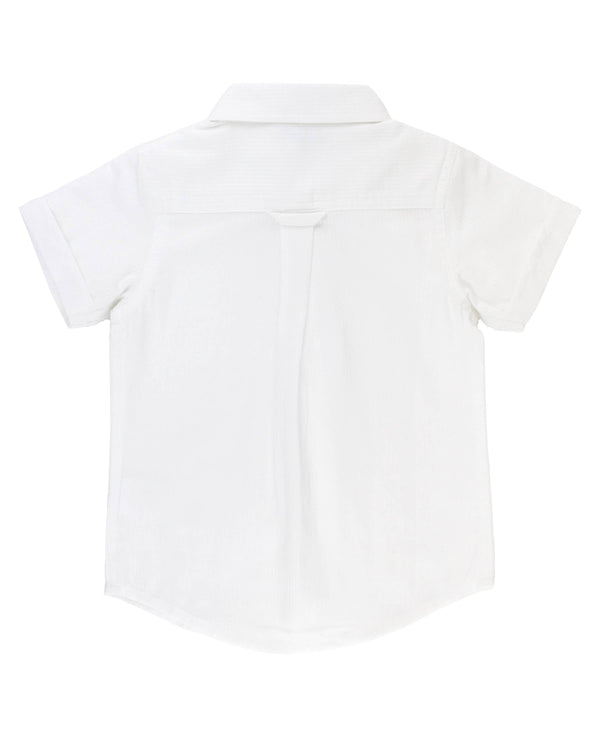 Boys White Dobby Short Sleeve Button Down Shirt: White