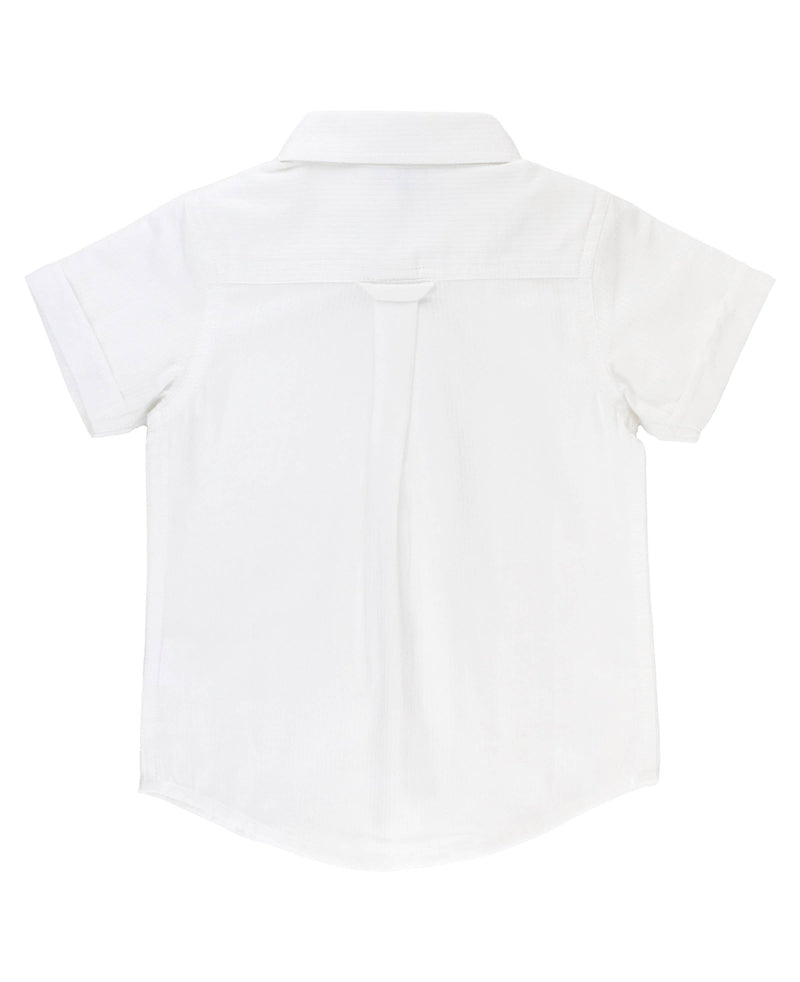 Boys White Dobby Short Sleeve Button Down Shirt: White