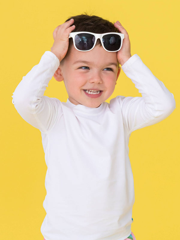 Boys White Long Sleeve Rash Guard: White