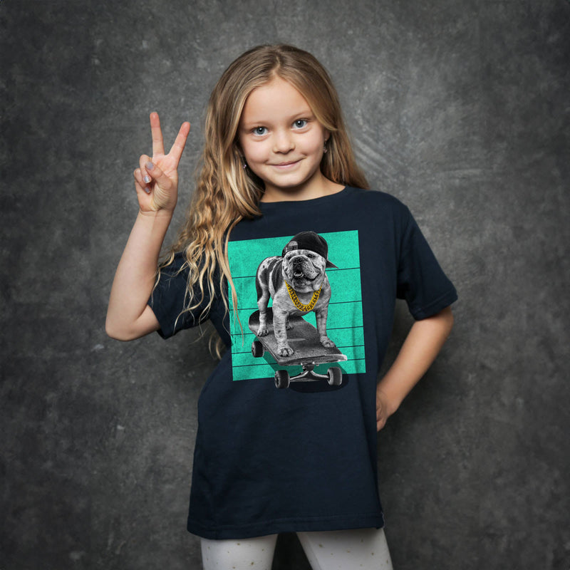 Kids Bulldog Skateboarding T-Shirt Animal Graphic Tee: 2