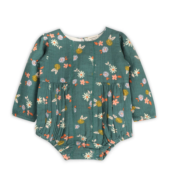 Bora Floral Baby Romper & Headband Set (Organic Muslin): Teal Floral