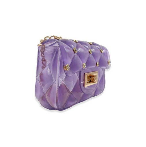 B3001 Rhinestone Stud Quilted Jelly Purse (4 Colors): FUCHSIA