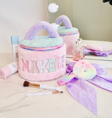 'Makeup' Colorblocked Plush Rounded Glam Bag