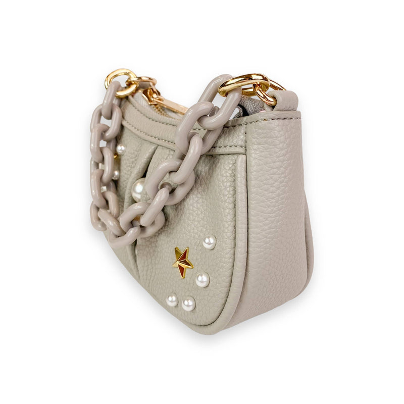 B1310 Pearl Studs Mini Leather Shoulder Bag: Fuchsia