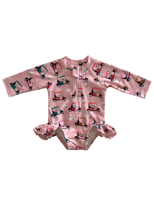 Pink Golf Cart / Skipper Rashguard Swimsuit / UPF 50+ (Baby)