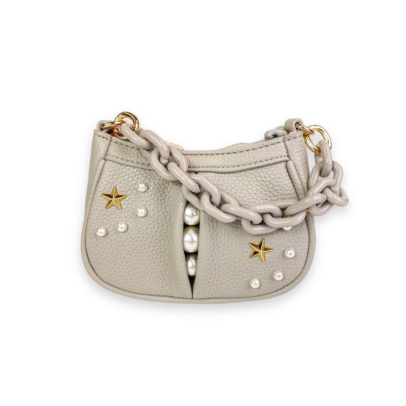 B1310 Pearl Studs Mini Leather Shoulder Bag: Fuchsia