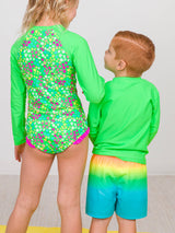Boys Neon Lime Long Sleeve Rash Guard: Green