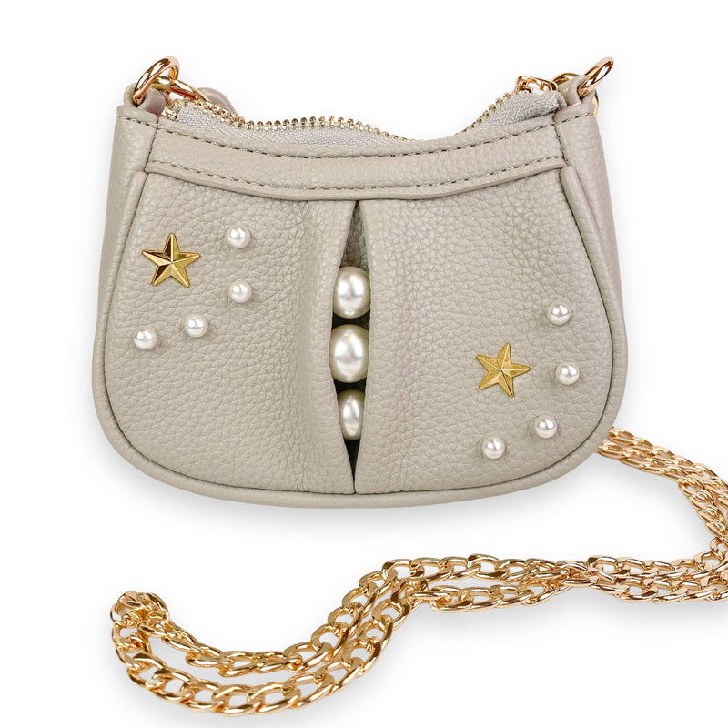 B1310 Pearl Studs Mini Leather Shoulder Bag: Fuchsia