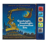 Goodnight, Goodnight, Construction Site sound book by Chronicle Books featuring colorful construction vehicles and bedtime scenes