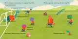 Tiny T. Rex Tries Soccer book by Chronicle Books featuring an illustration of a small T. Rex playing soccer on a colorful background.