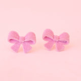 Flocked Bow Earring | Pink