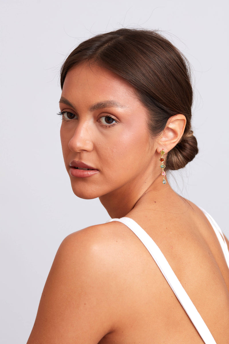 Blythe Stud Earring Gold Plated - Multi Tourmaline & Iolite