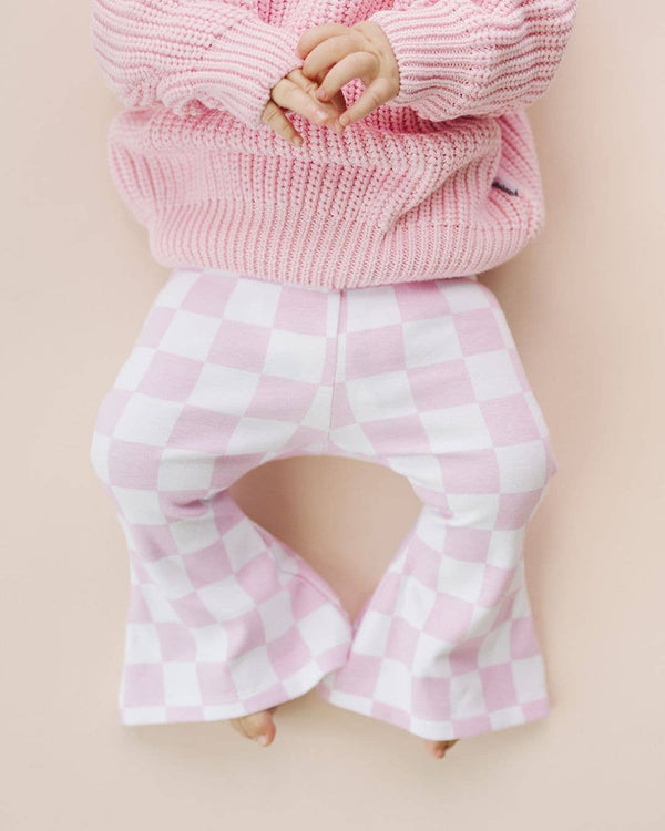 Checkered Flare Pants | Pink: 6-12 m