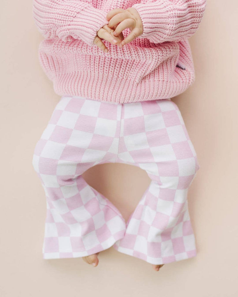 Checkered Flare Pants | Pink: 0-3 m