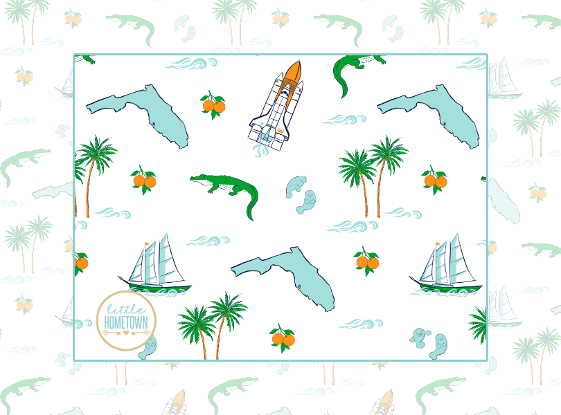 Unisex Florida Swaddle Blanket by Little Hometown featuring soft fabric with Florida-themed print, perfect for wrapping a baby.