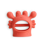 Itzy Ritzy Crab Bitzy Grip™ baby teething toy with soft silicone texture and colorful crab design for soothing gums.