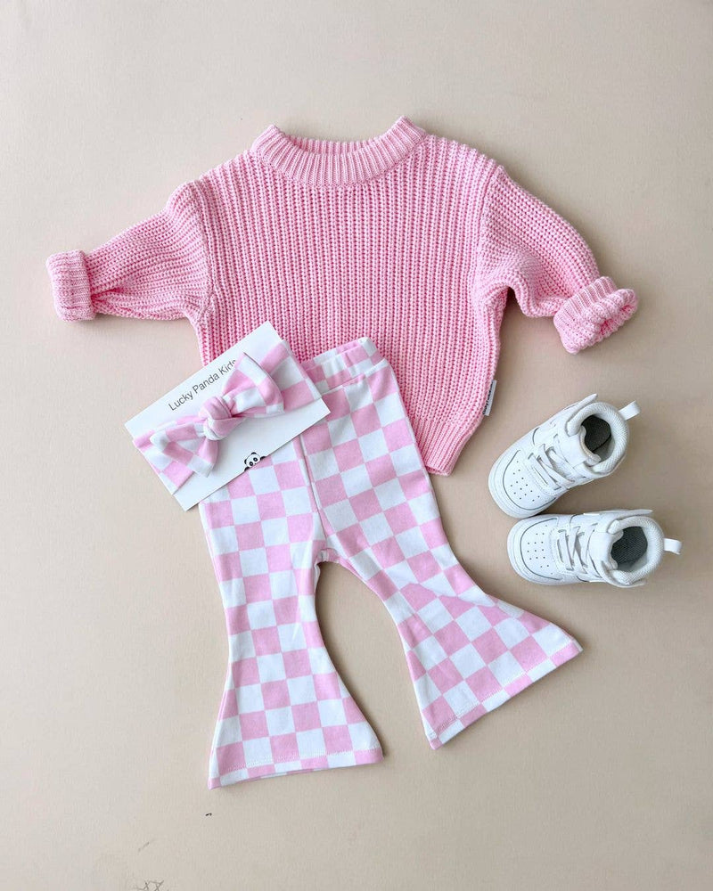 Checkered Flare Pants | Pink: 0-3 m