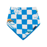 Boys Baby Blue Check Dino Knit Tank Romper w/ Matching Bib