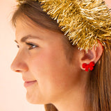 Flocked Bow Earring | Red